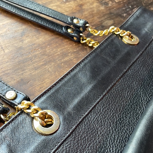 BALLY Vintage Leather Chain Strap Bucket Bag / Petite Tote, Black & Gold - Picture 4 of 17